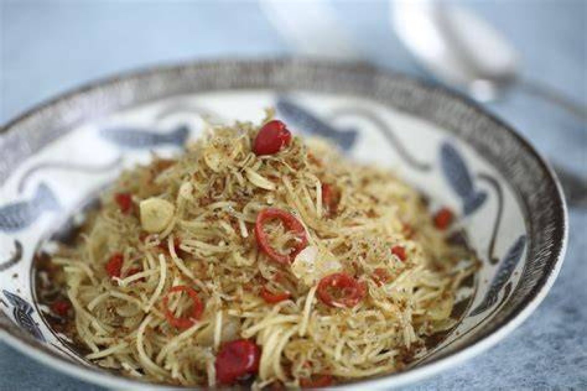 Angelhair Pasta Aglio Olio with Dried Whitebait and Bottarga - Recipe