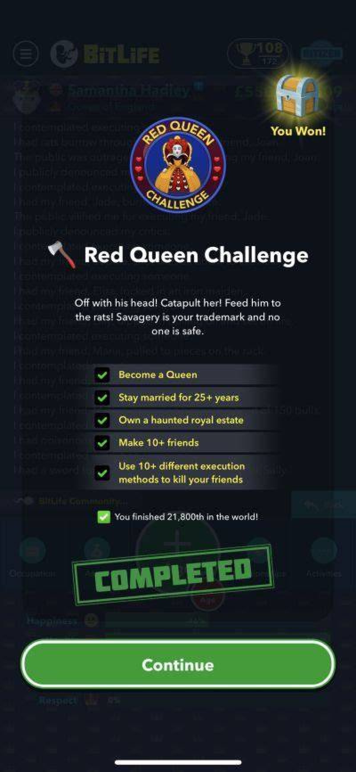 Bitlife Red Queen Challenge Guide