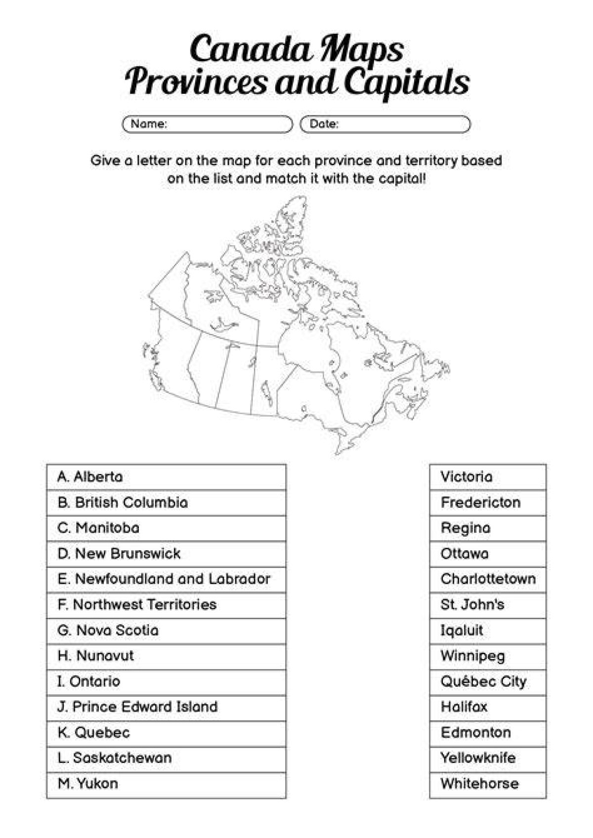 Canada, Provinces, Territories and Their Capitals Quiz