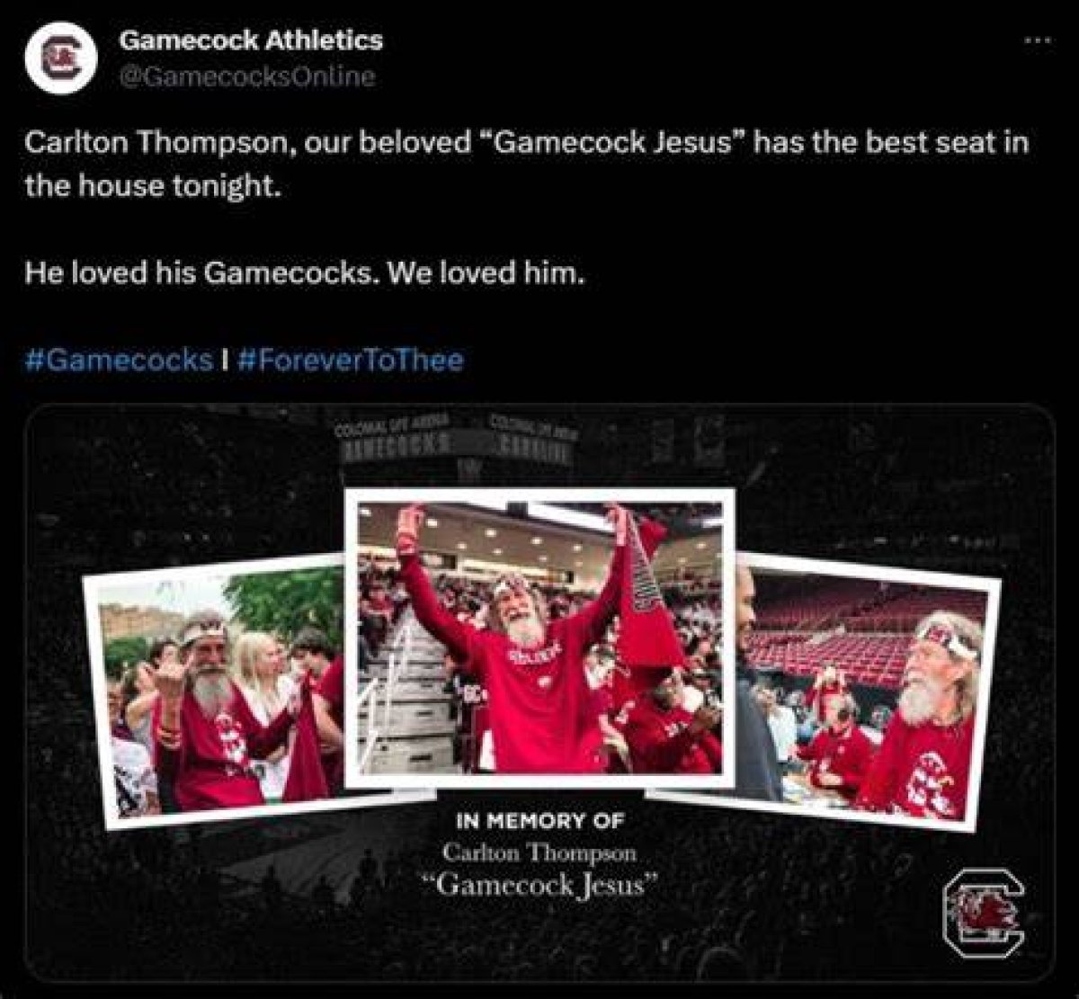 Carlton Thompson A. K. a Gamecock Jesus Dies After Battling with Cancer: Obituary