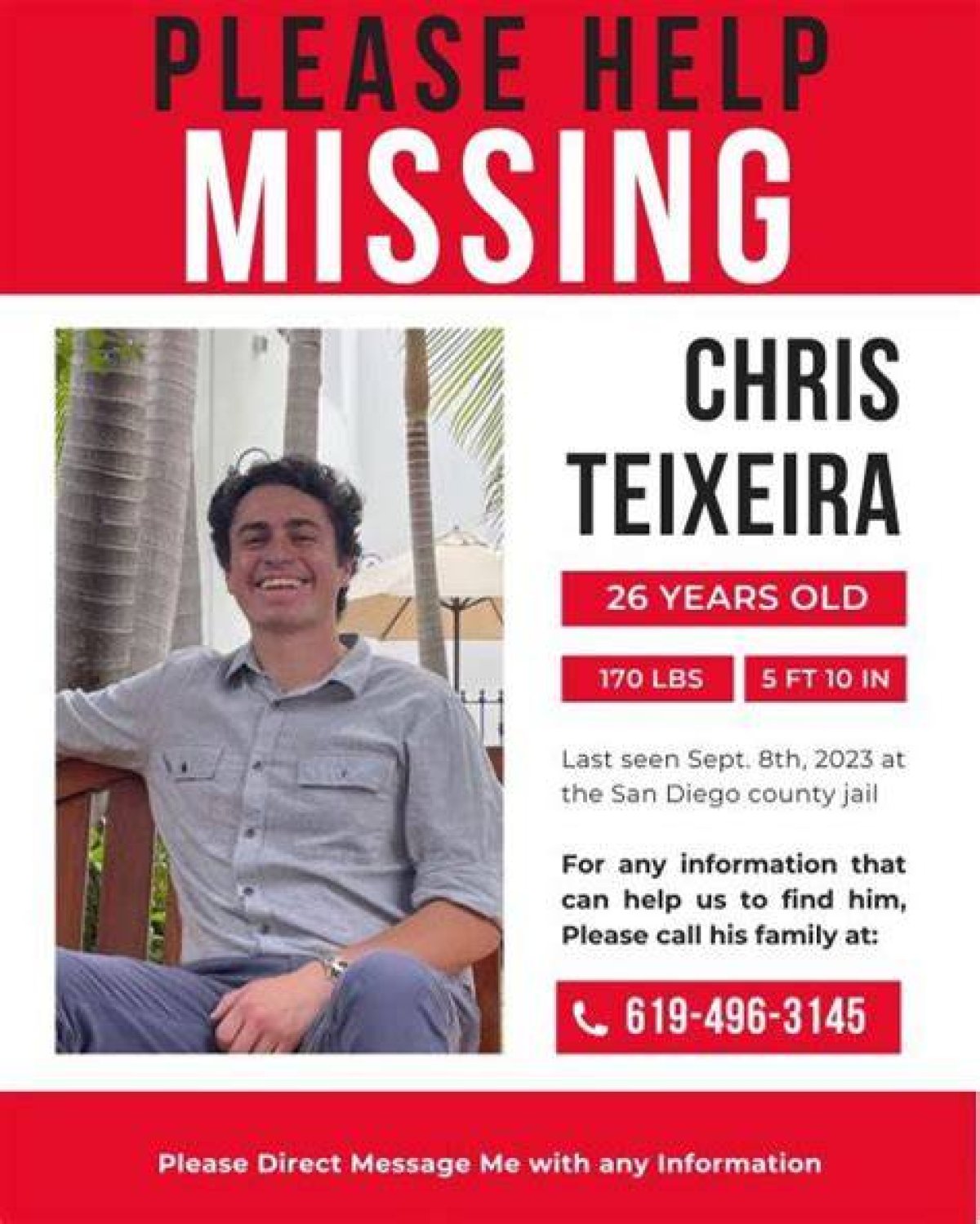 Chris Teixeira of San Diego Missing: County Sheriff’s Department Seeks Assistance in Finding 26-Year-Old Boy