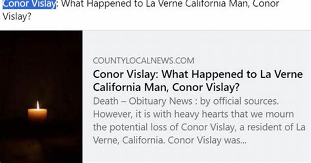 Conor Vislay Obituary: 30 Year's Old Musician and Artist Dies in La Verne, Ca