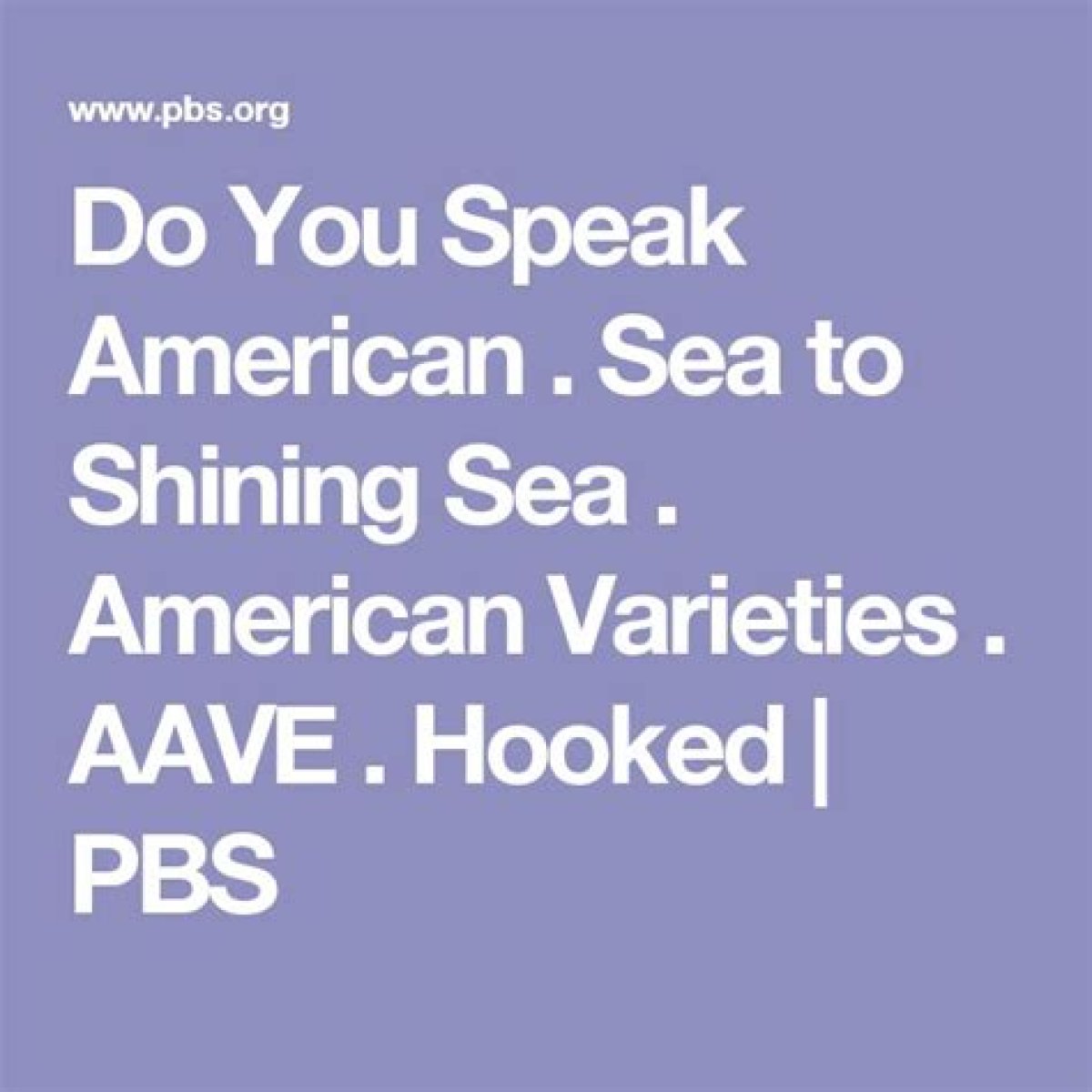 Do You Speak American. Sea to Shining Sea. American Varieties. Aave. Ebonics