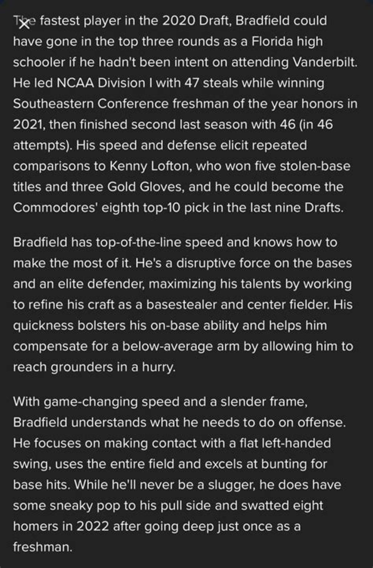 Enrique Bradfield Stats & Scouting Report — College Baseball, Mlb Draft, Prospects