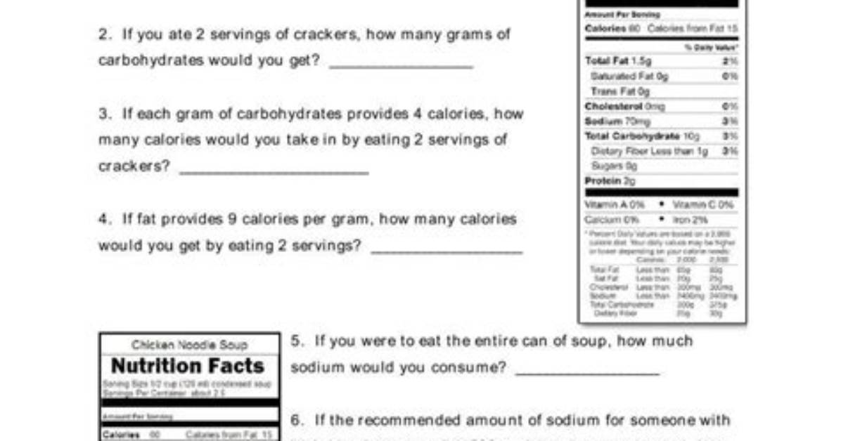 Esl Nutrition Facts Label Quiz