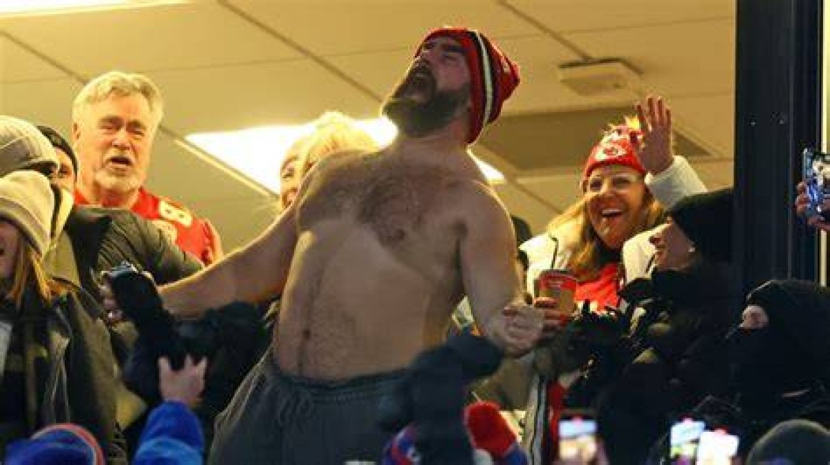 Jason Kelce's Shirtless Celebration for Travis Draws Hilarious Comparison from Fans, Nfl Nods in Agreement