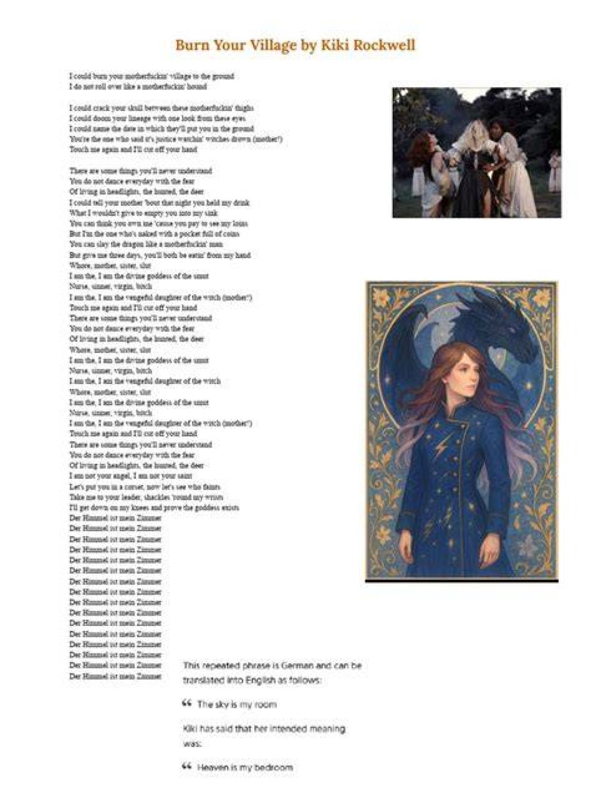 Meaning of “Burn Your Village” by Kiki Rockwell