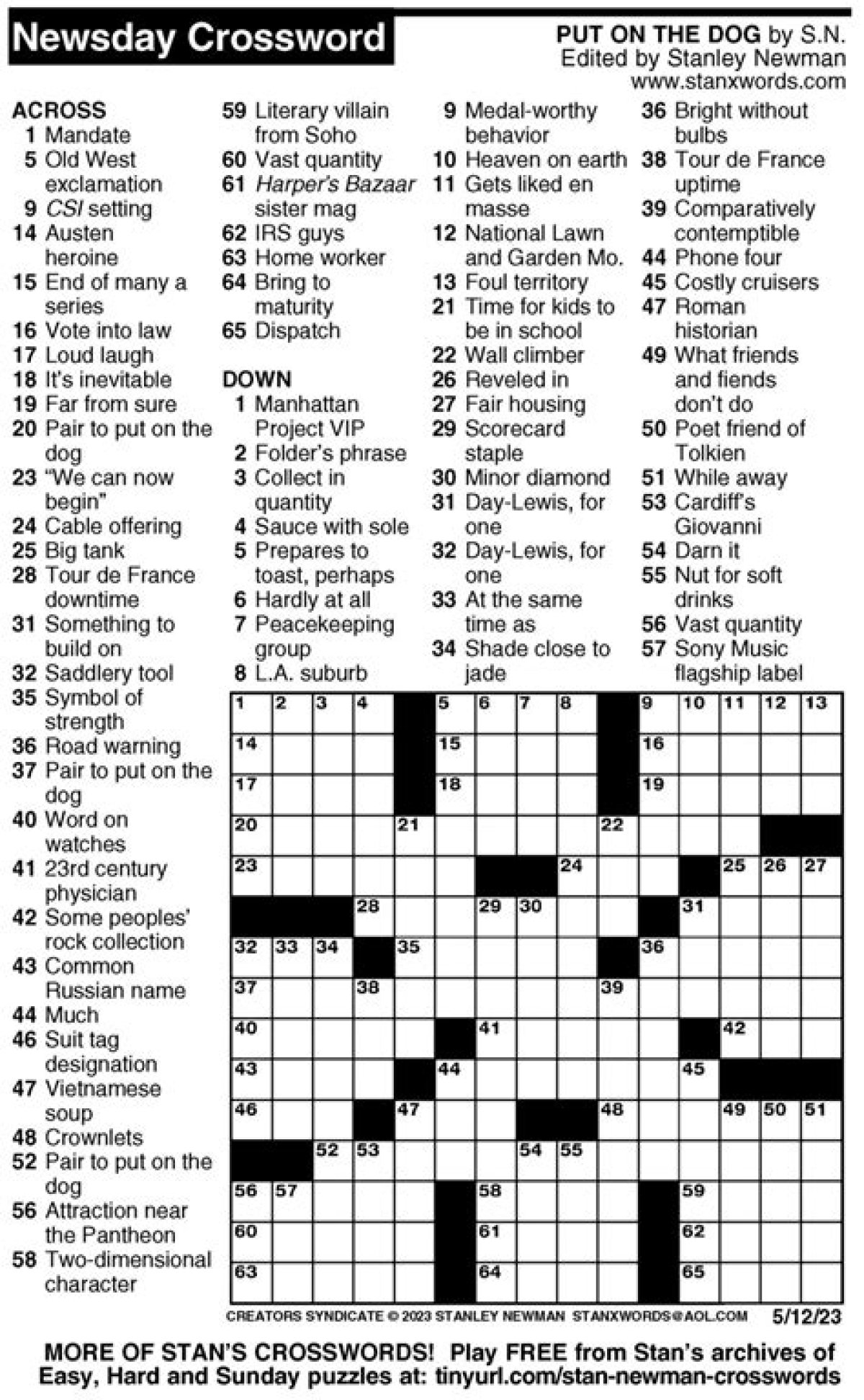 Newsday Crossword Answers for December 01 2023