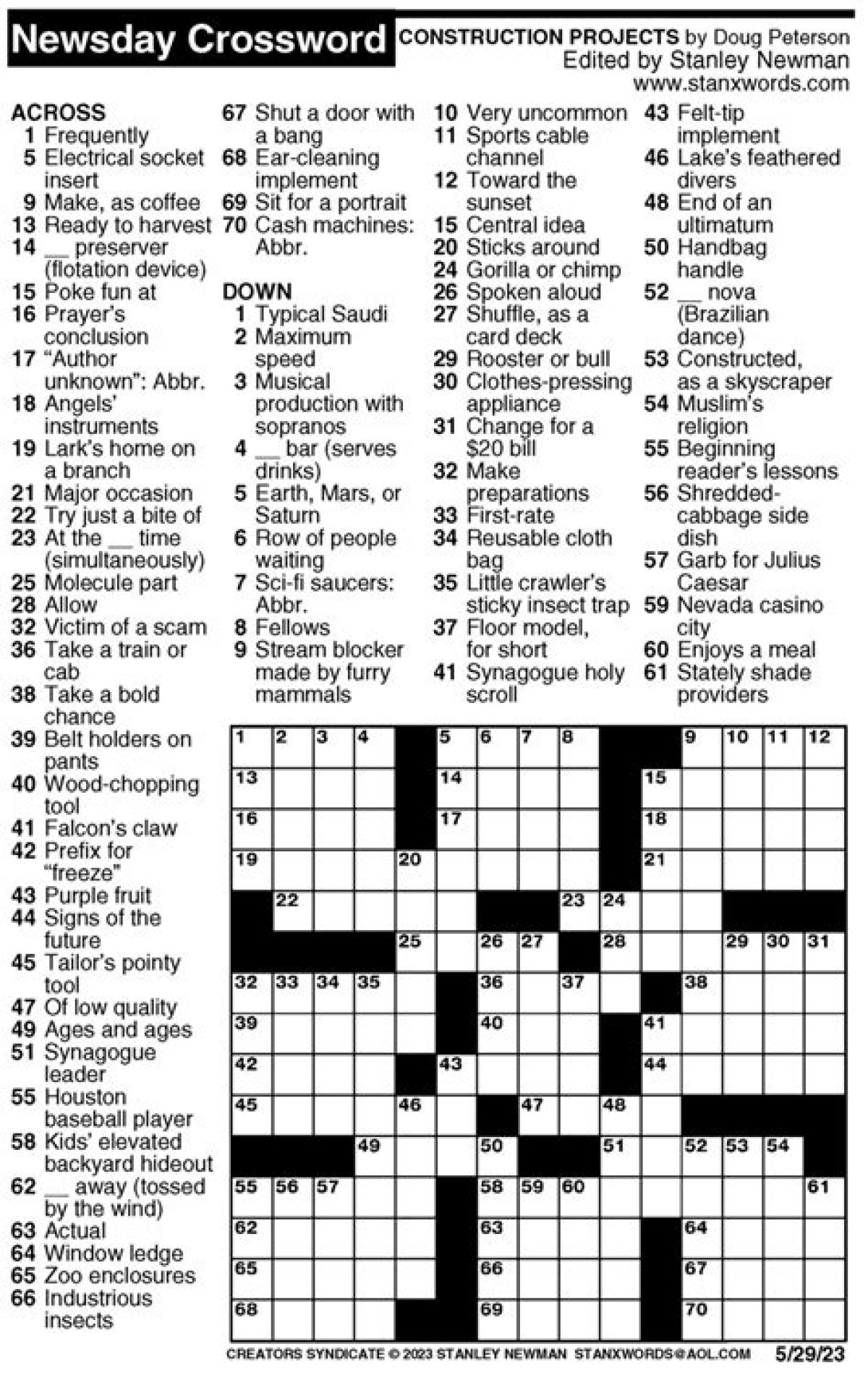 Newsday Dull Finish Crossword Puzzle Clues and Answers