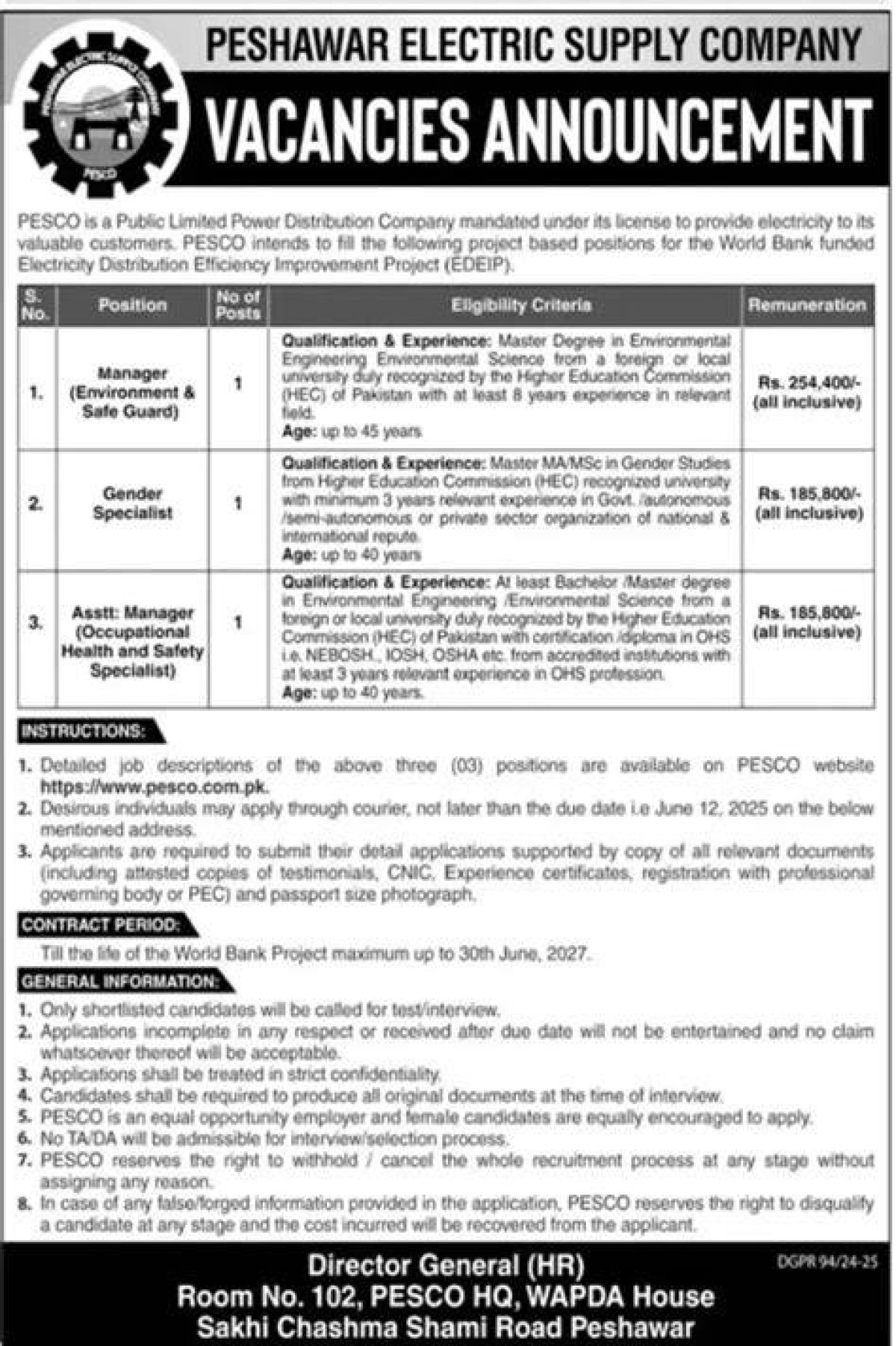 Pesco Jobs 2023 | Online Apply Peshawar Electric Supply Company