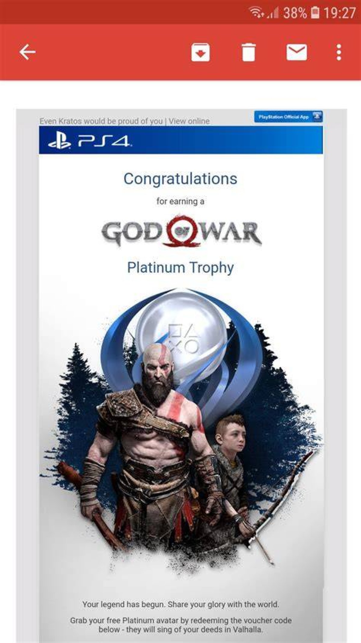 Platinum God of War Avatars Being Awarded to Trophy Holders