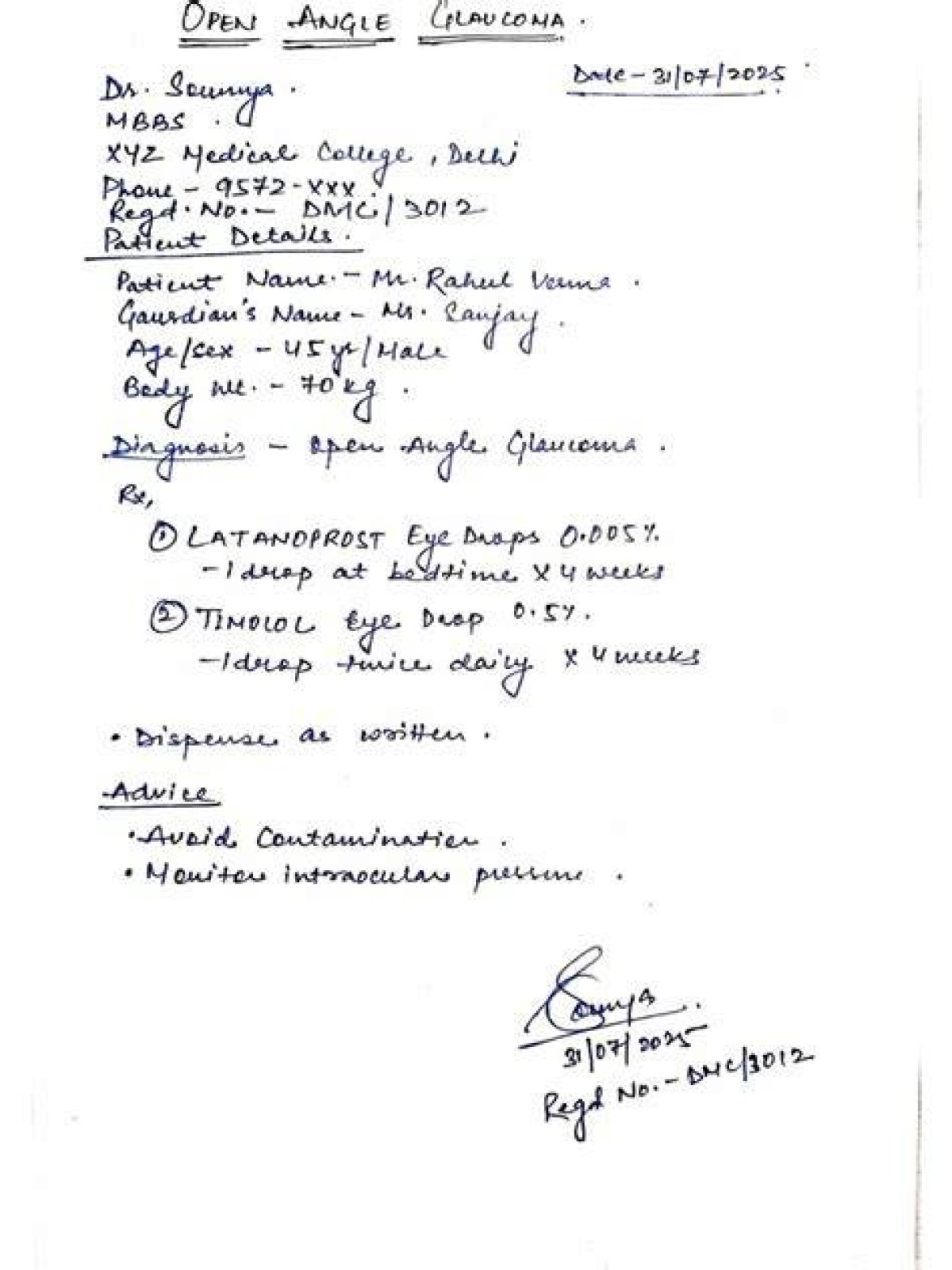 Prescription Item for Short