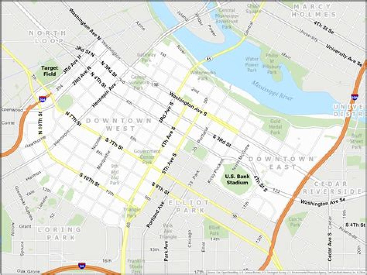 Roads on a Map of Downtown: Abbr.