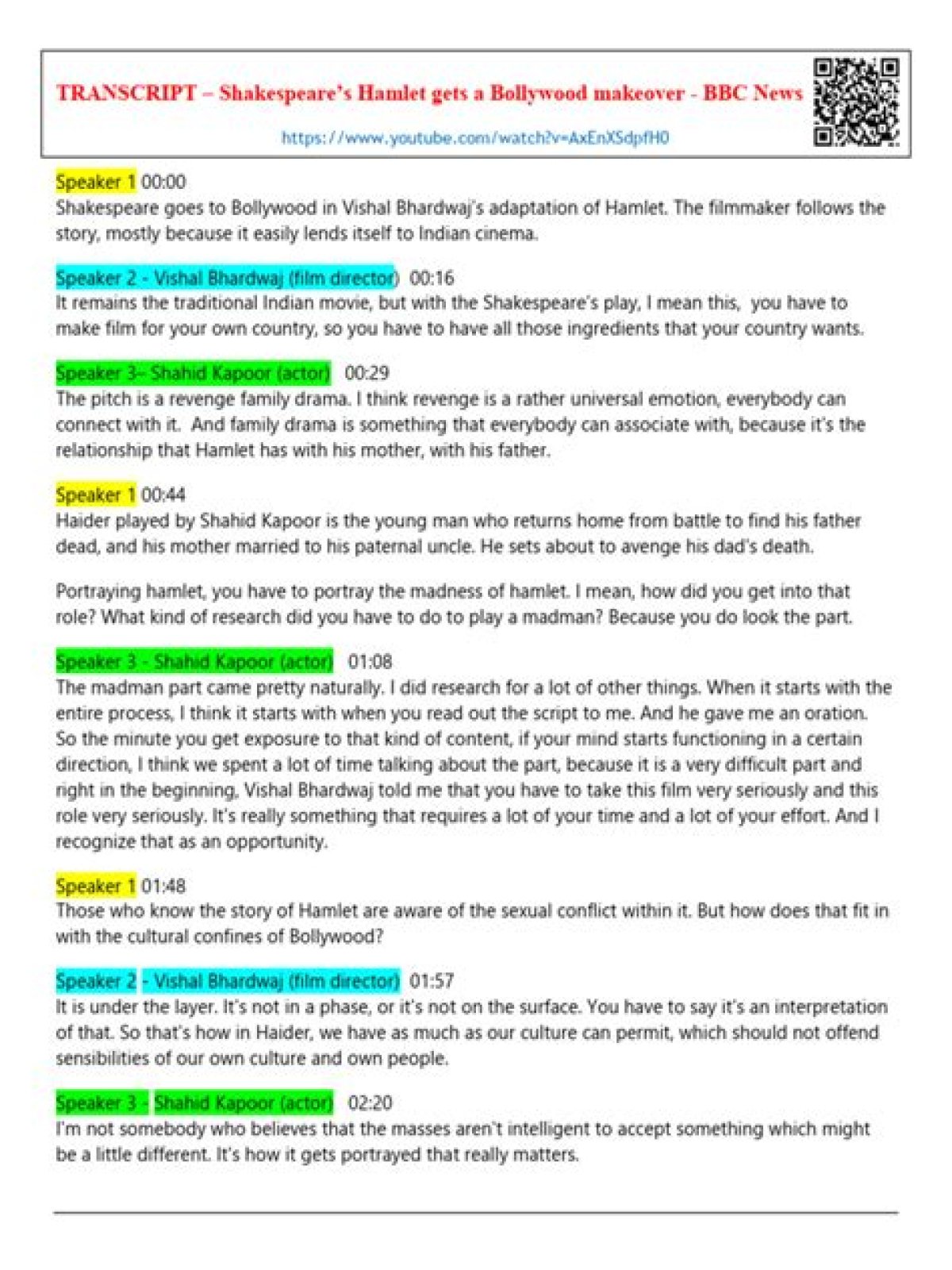Sdtv: Hamlet Transcript