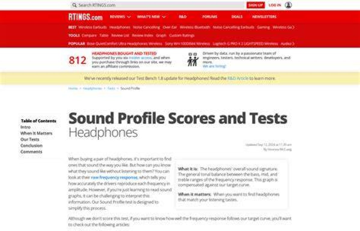 Sound Profile Scores and Tests: Headphones