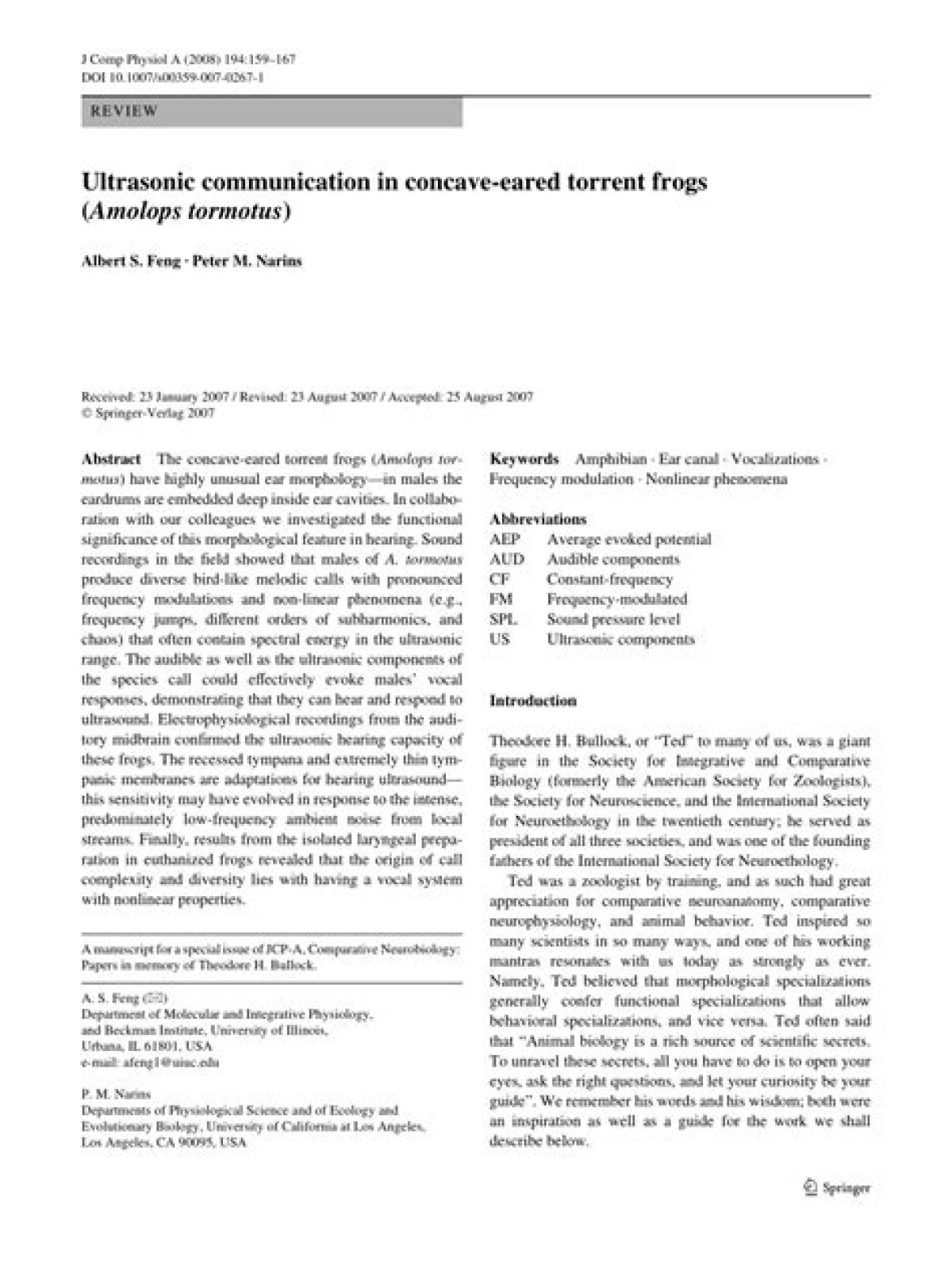 Ultrasonic Communication in Amphibians
