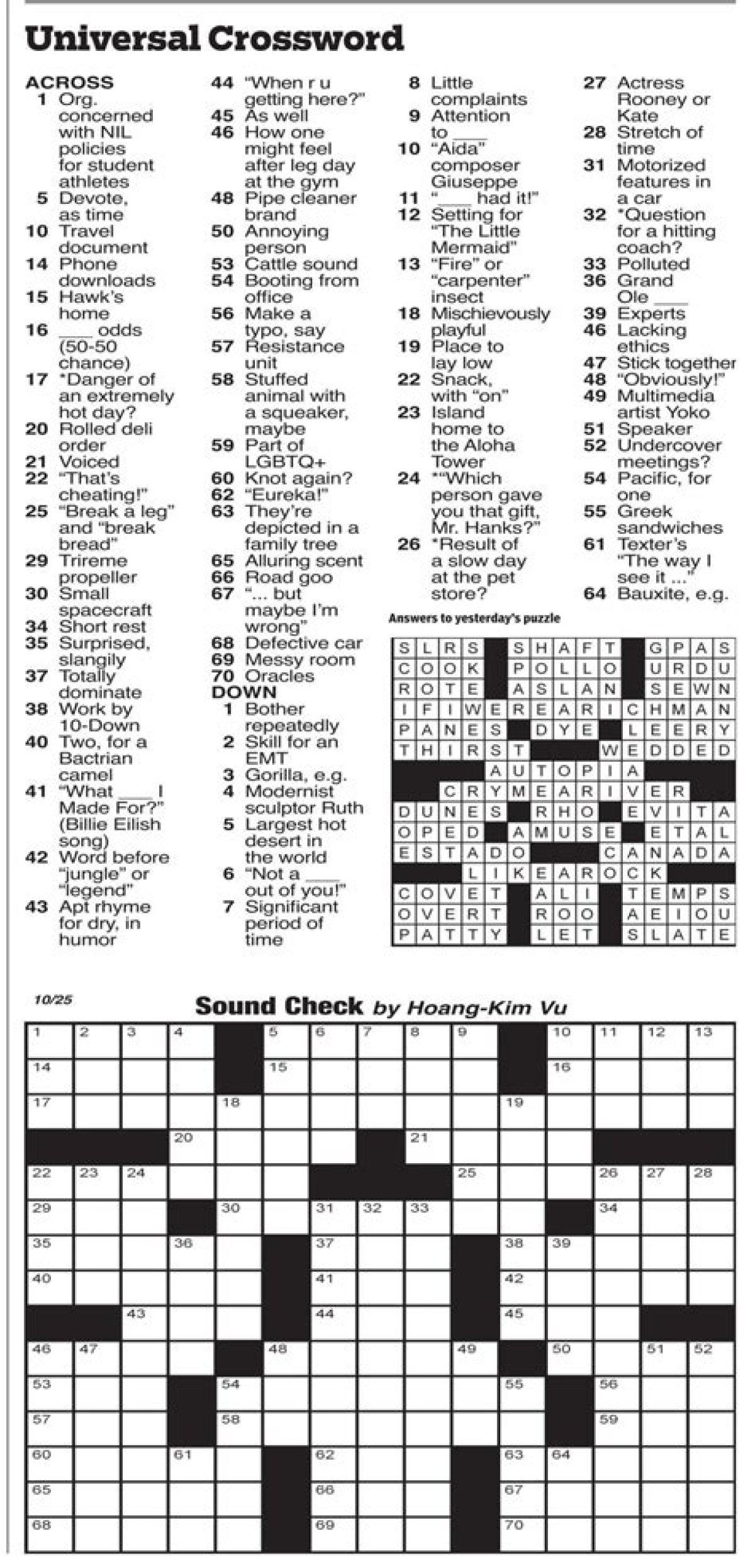 Universal Crossword Answers for July 19 2023