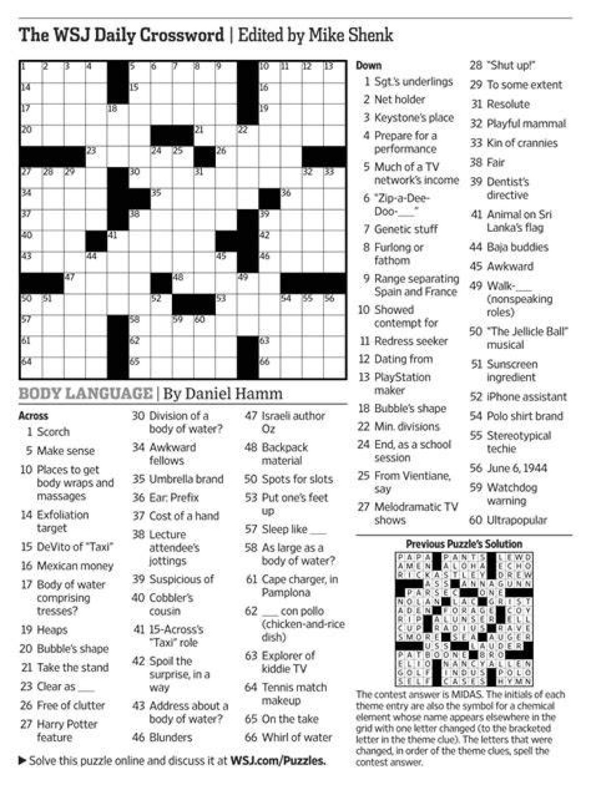 Wall Street Frodo’s Friend Wsj Crossword Puzzle Clue Answers