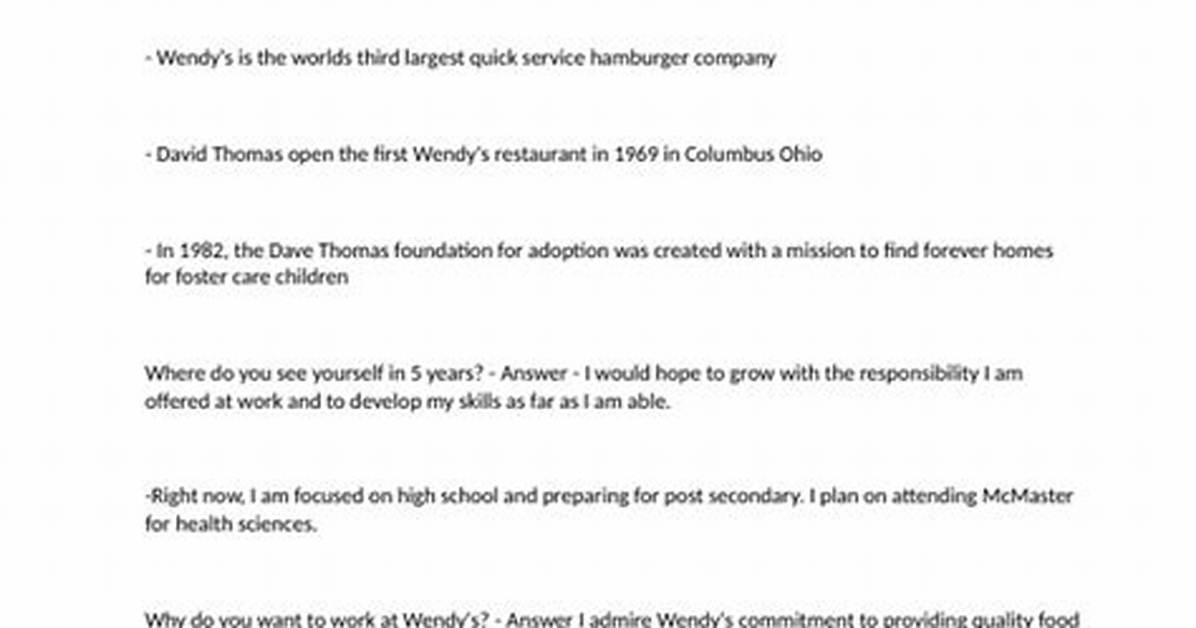 Wendy’s Interview Questions