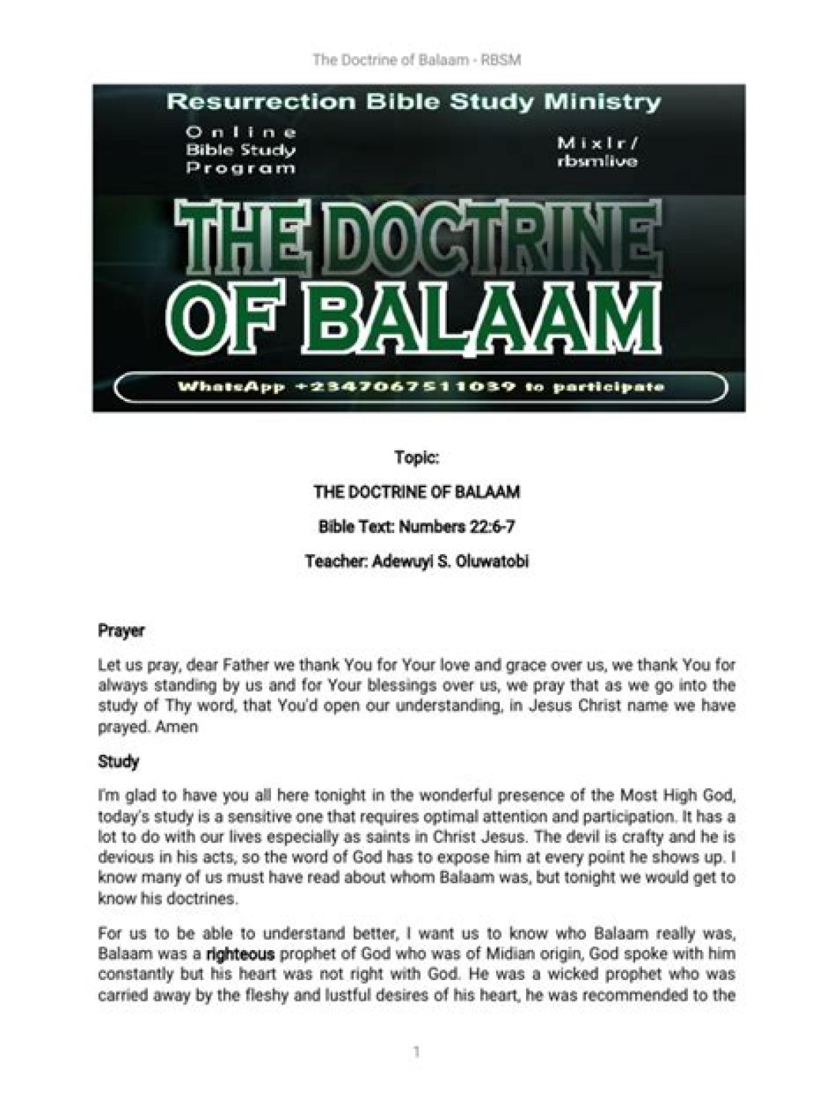 What Is the Doctrine of Balaam?